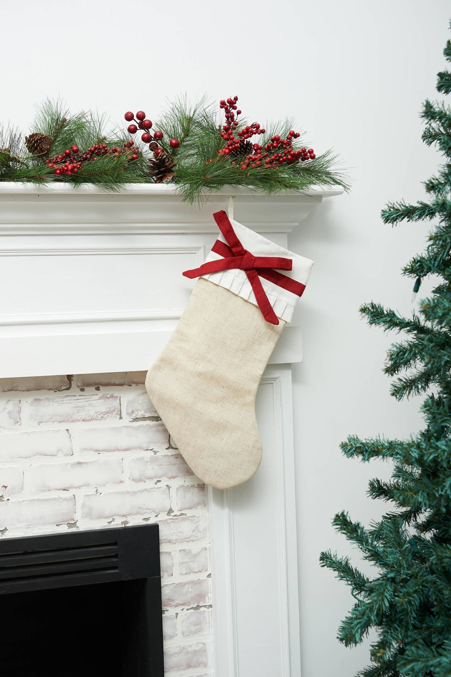 Christmas White Linen Stocking