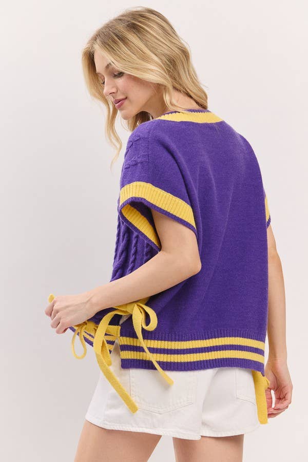 Cable Knit Varsity Sweater Vest