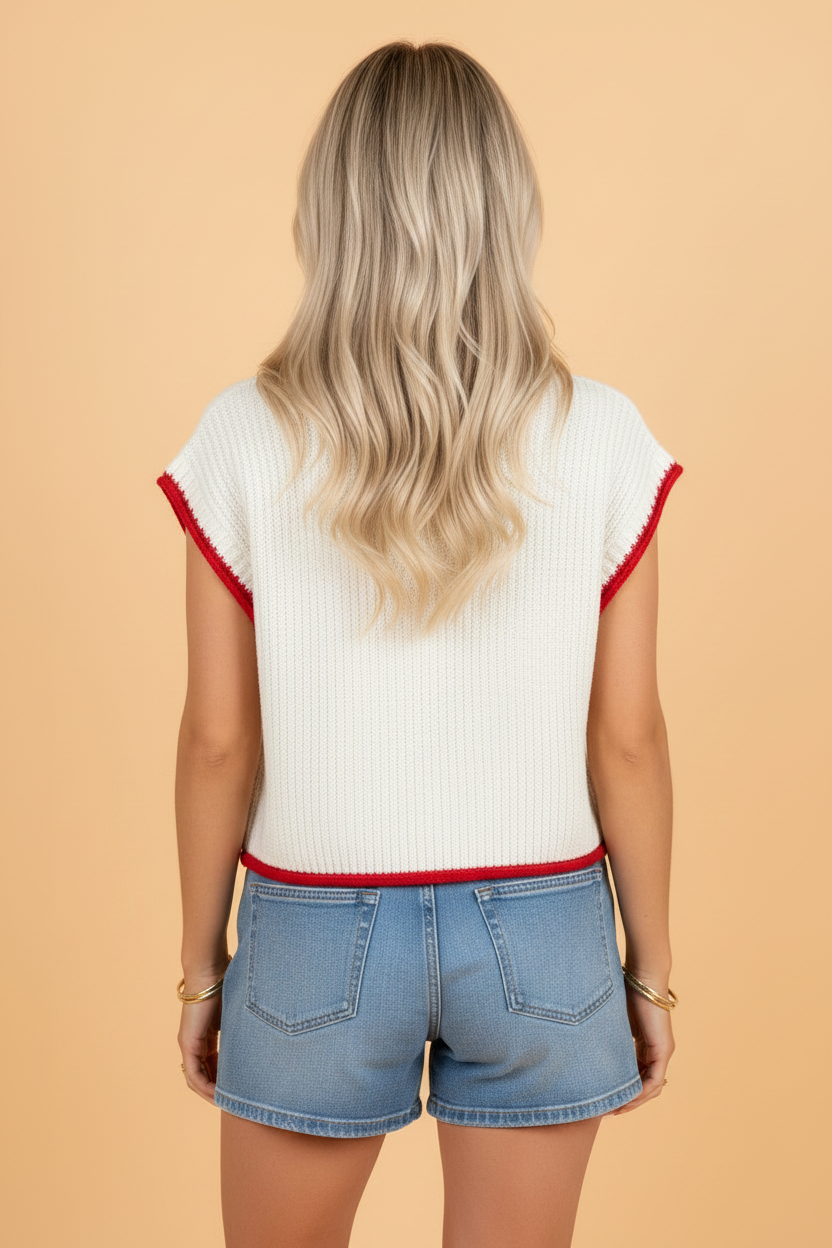 PRETTY BASH USA Flag Cropped Short Sleeve Sweater