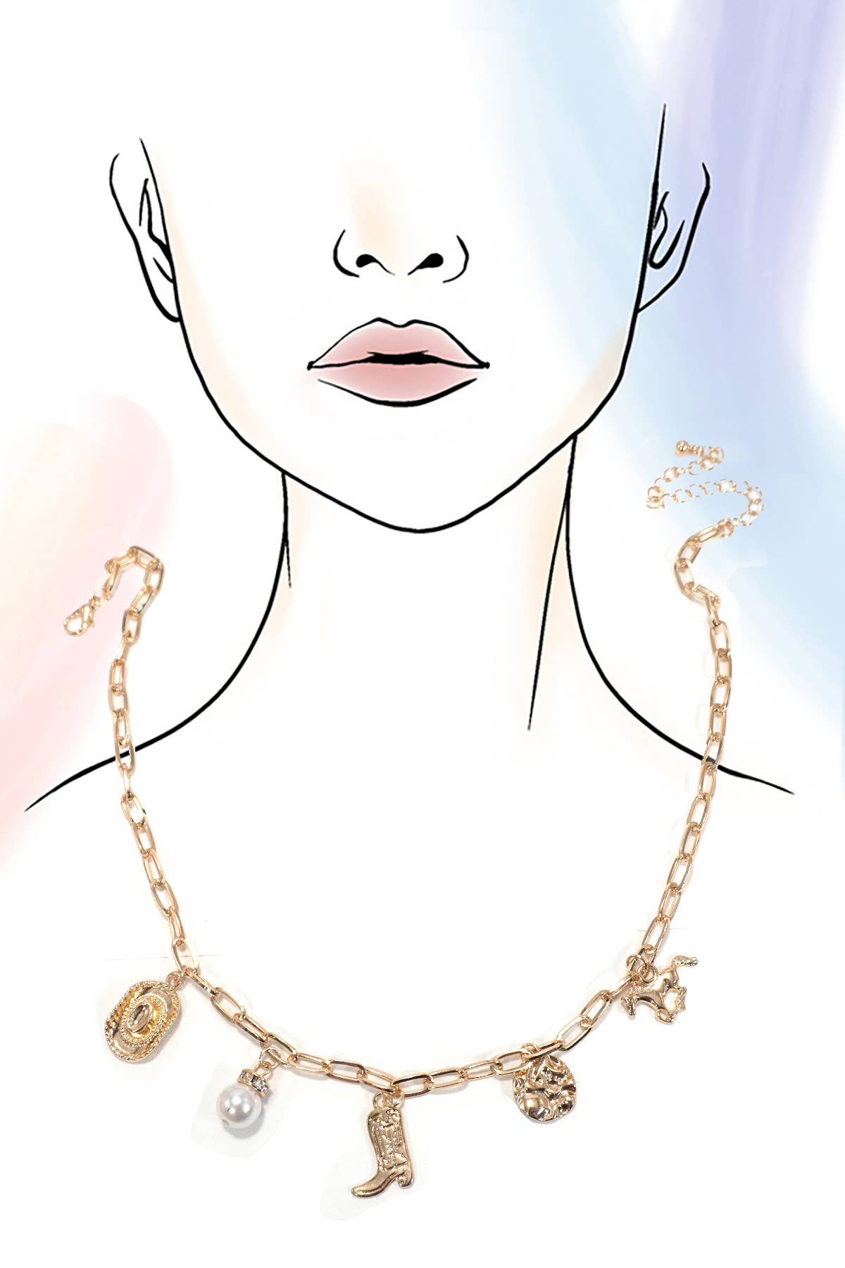 WESTERN BOOT STAR HAT HORSESHOE CHARM NECKLACE | 80N1187