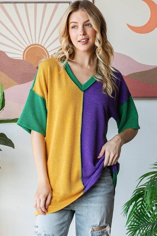 MARDI GRAS URBAN RIBBED MULTI COLOR TOP