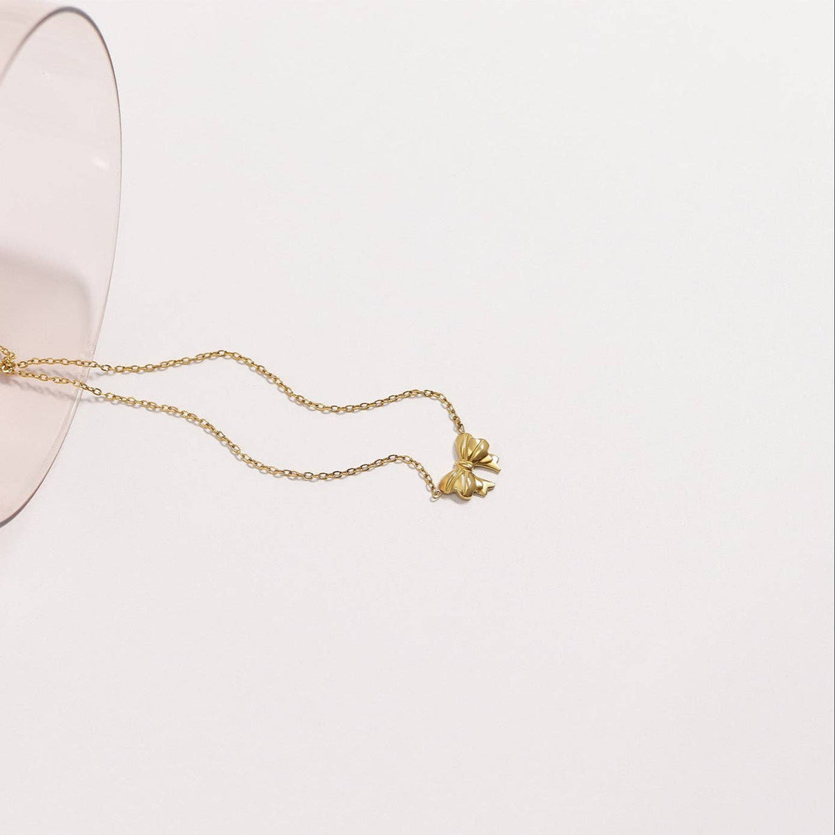 18K Gold PVD Stainless Steel Bow Charm Necklace