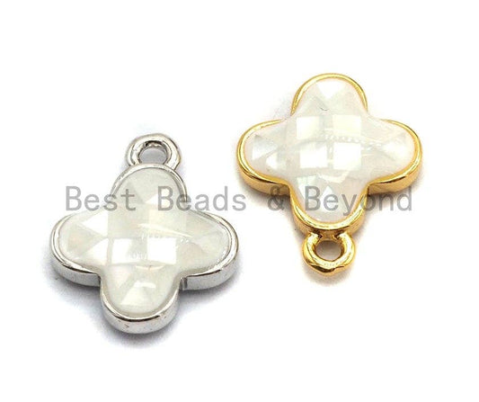 100% Natural White Shell Clover Pendant/charm White Gold Silver Charm, Shell Flower Pendant, Shell Jewellery, 10x13mm