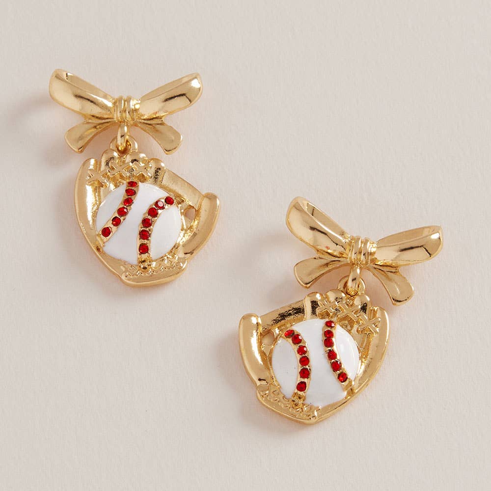 Baseball Softball Glove Bow Drop Dangle Earrings