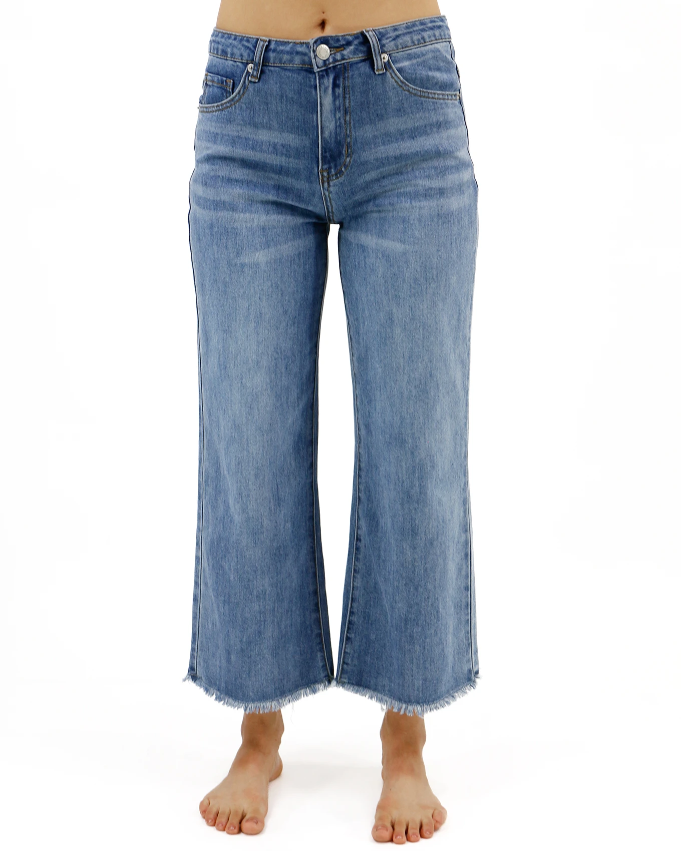 Mel's Fave Cropped Wide Leg Jeans in Non Distressed Mid-Wash