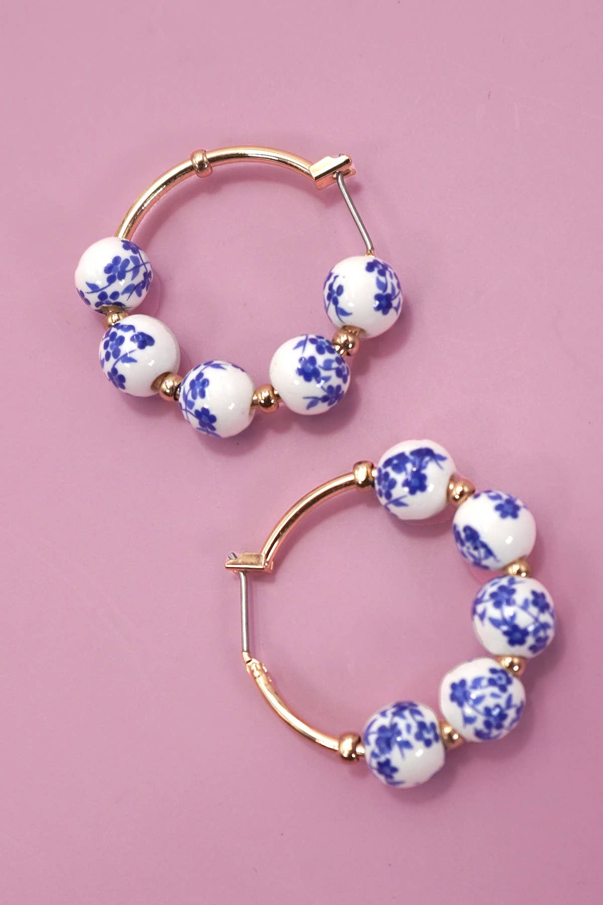 BLUE CERAMIC PORCELAIN HOOP EARRINGS