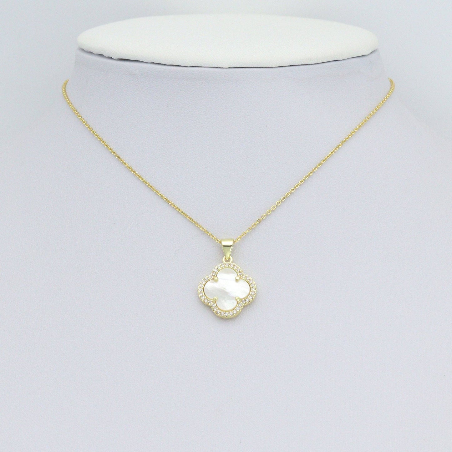 Clear CZ Double sided Mother of Pearl Gold flower Charm Pendant