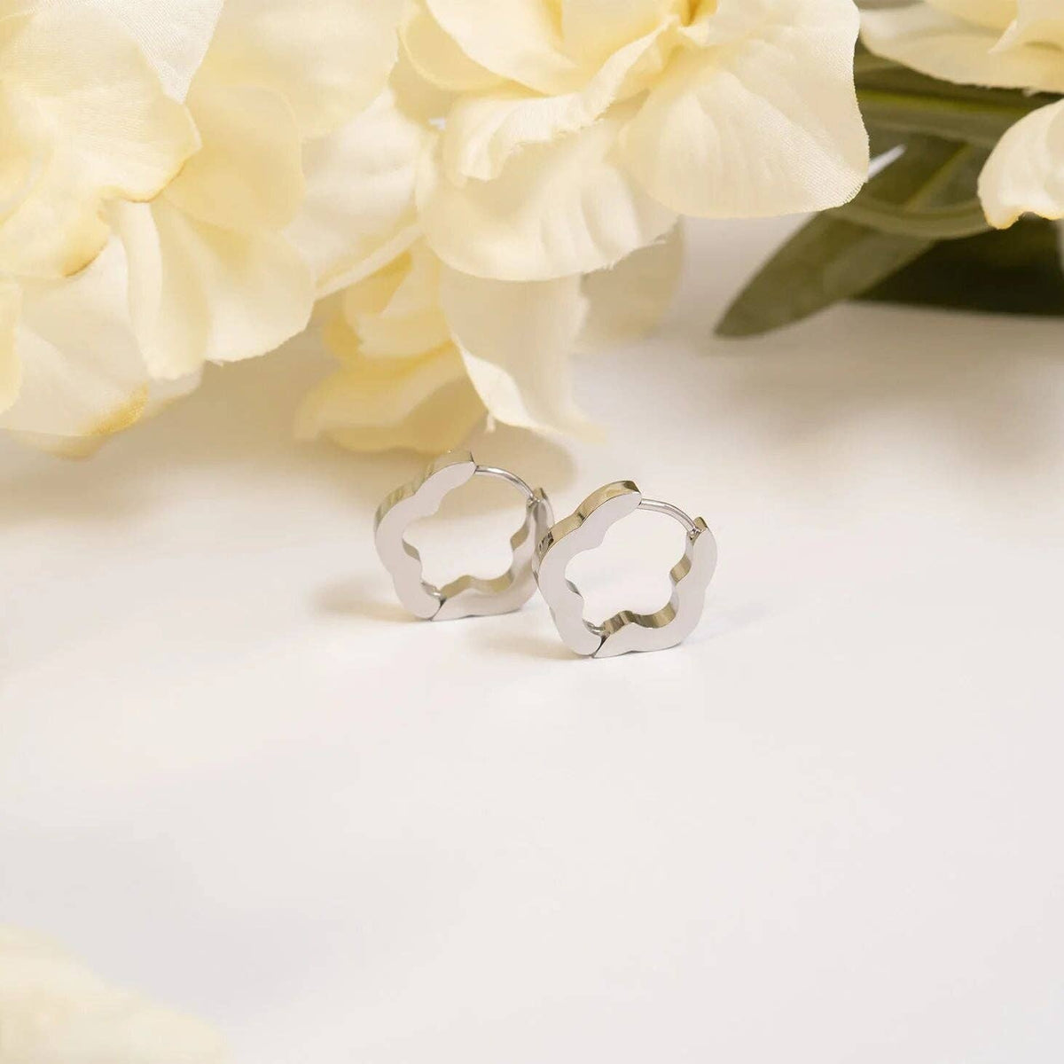 18K Gold PVD Stainless Steel Flower Huggie Earrings