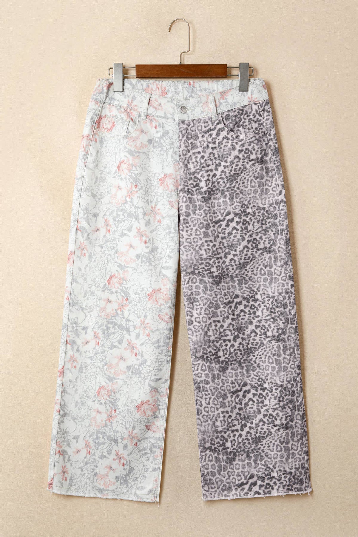 Western Leopard Frayed Edge Wide Leg High Waist Jeans