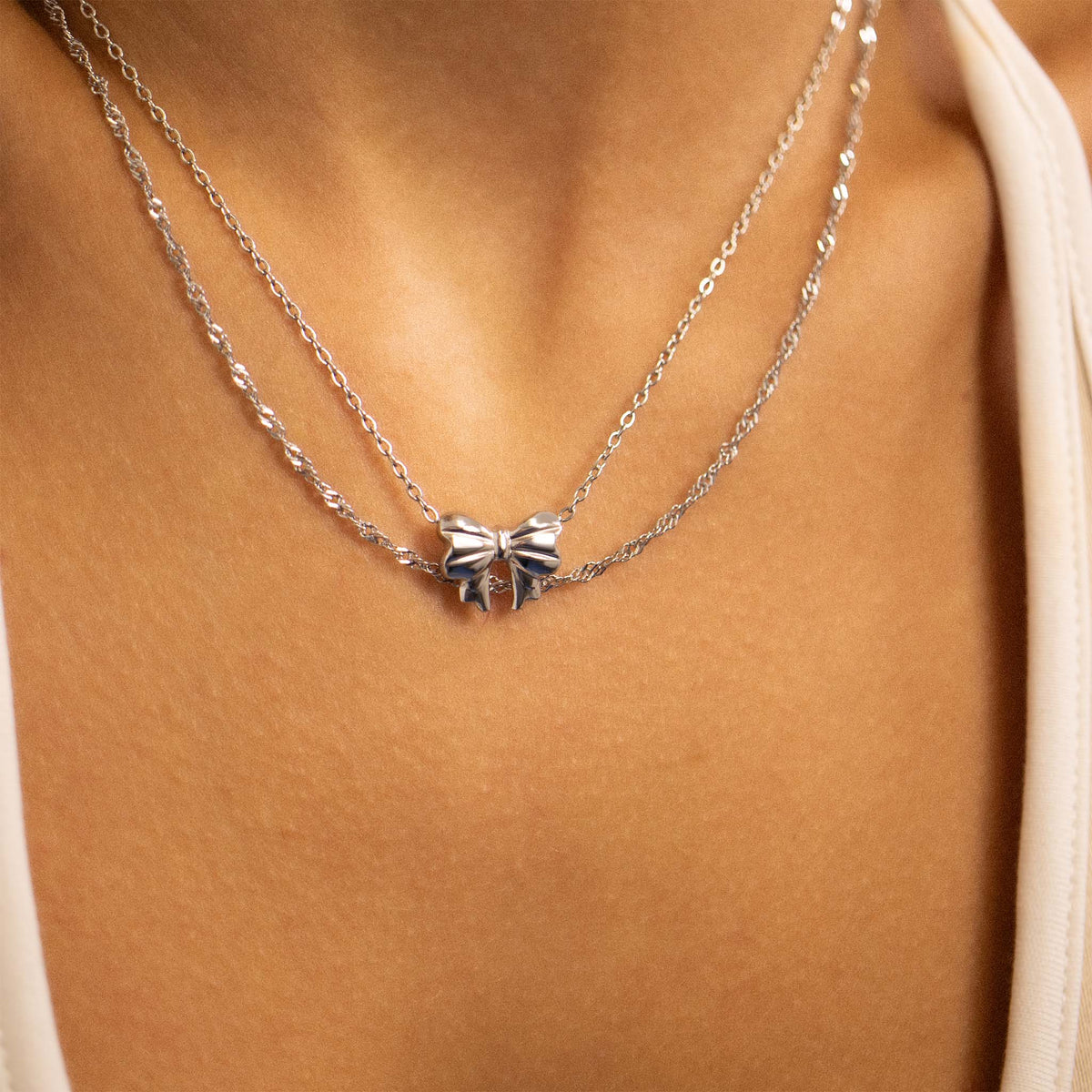 18K Gold PVD Stainless Steel Bow Charm Necklace