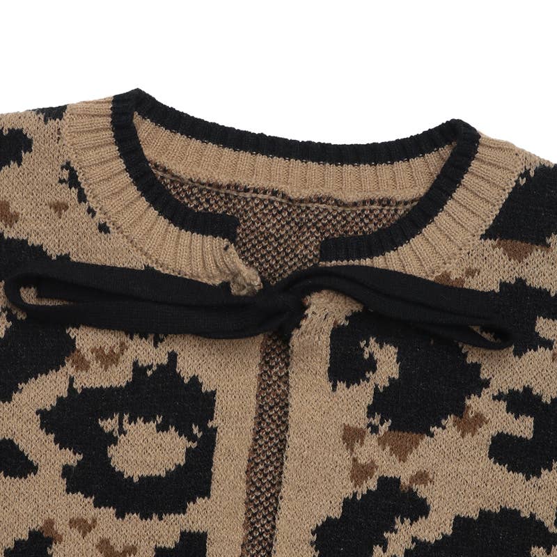 Women's leopard print bow autumn and winter knitted sweater