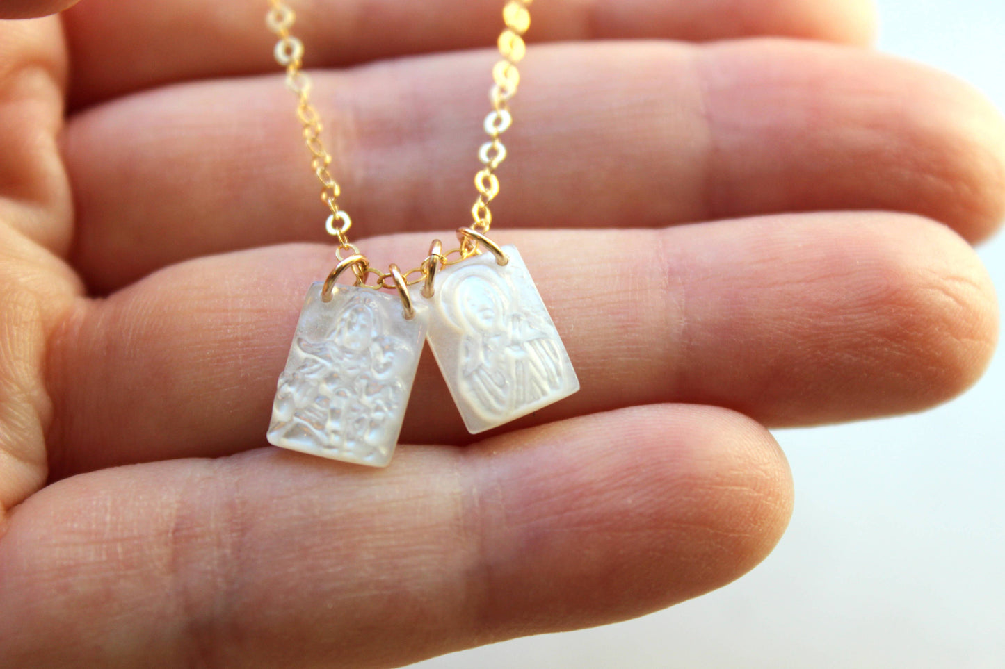 Gold Scapular Necklace, Mother's Day Jewelry, Religious Gift