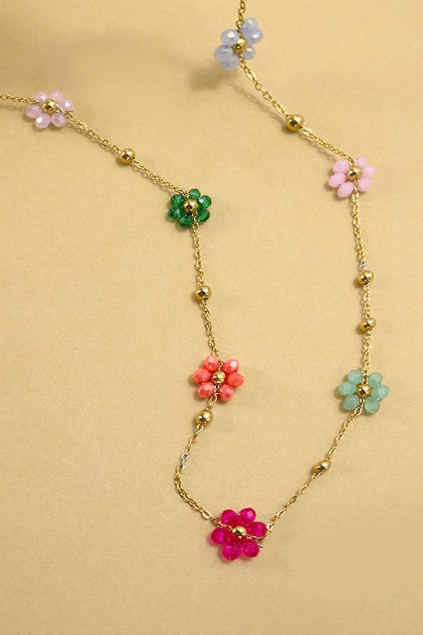 SUMMER MULTI BEADED FLOWER CHARM NECKLACE