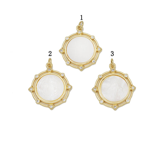 CZ Gold White Mop Pearl Mary Religious Charm