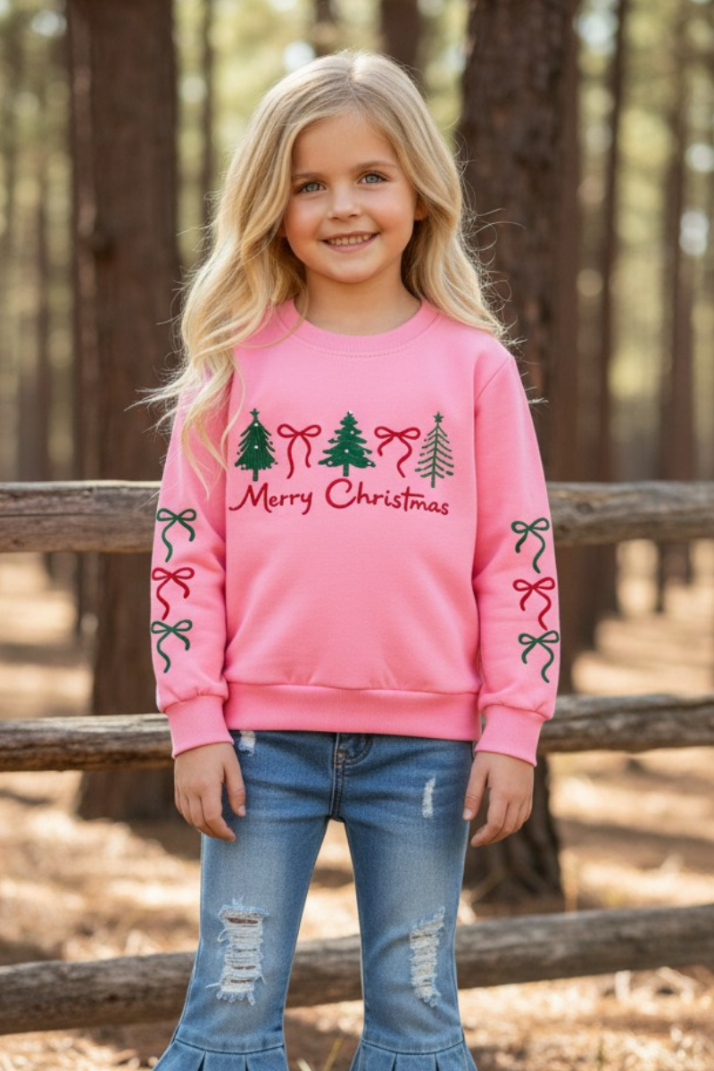 Pink Christmas embroidered sweatshirt