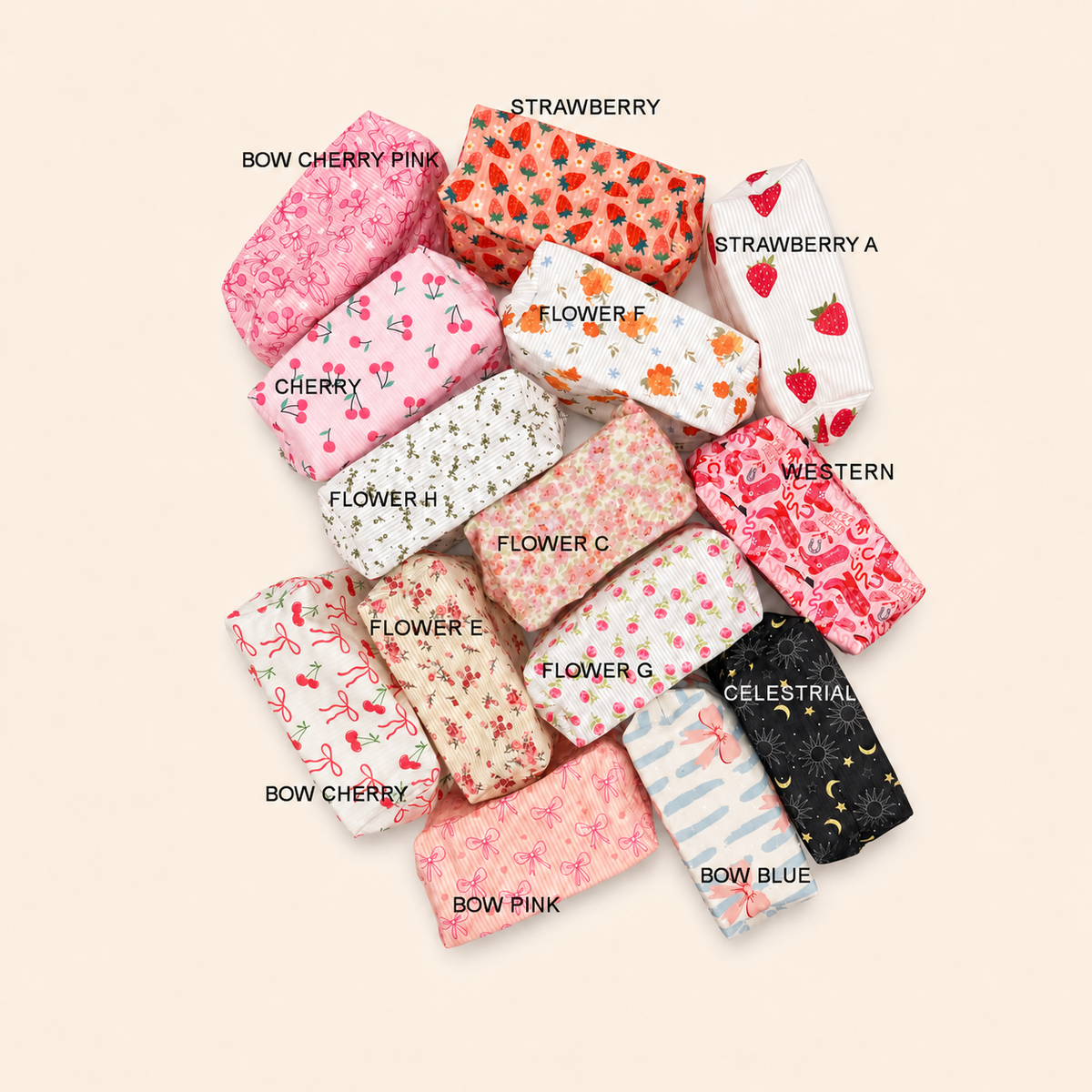 STRAWBERRY WESTERN BOW MAKEUP COSMETIC POUCH BAG