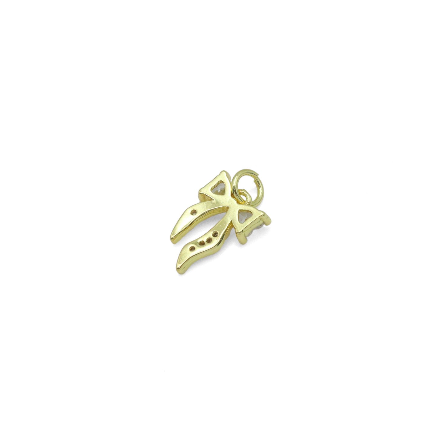 Gold Clear Heart CZ Bowknot Charm Pendant