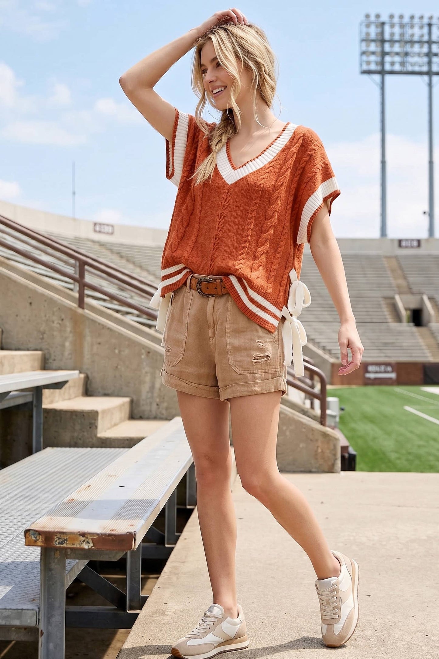 Cable Knit Varsity Sweater Vest