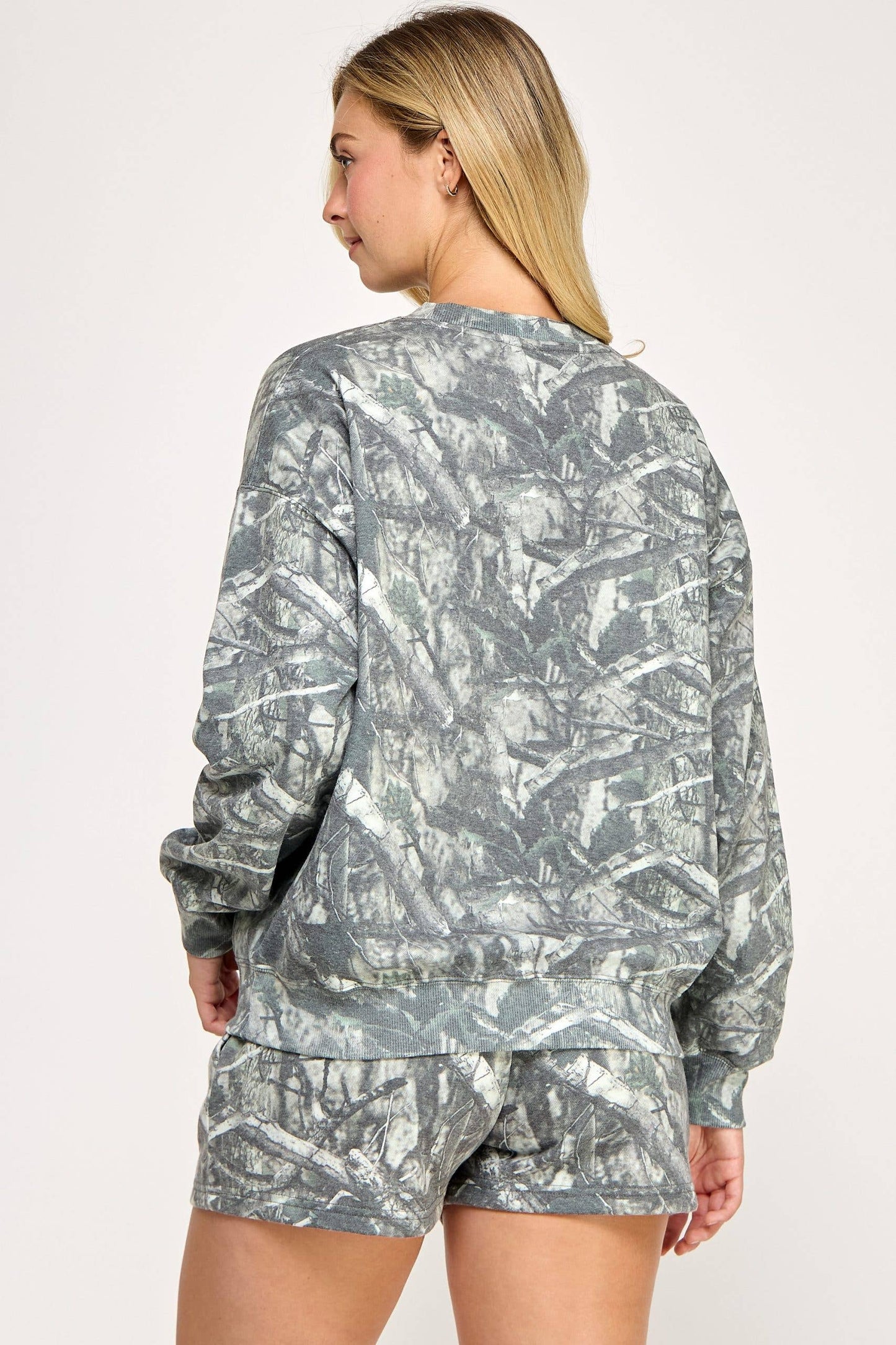 Fleece Camo Relaxed Fit Crew Neck Sweatshirt