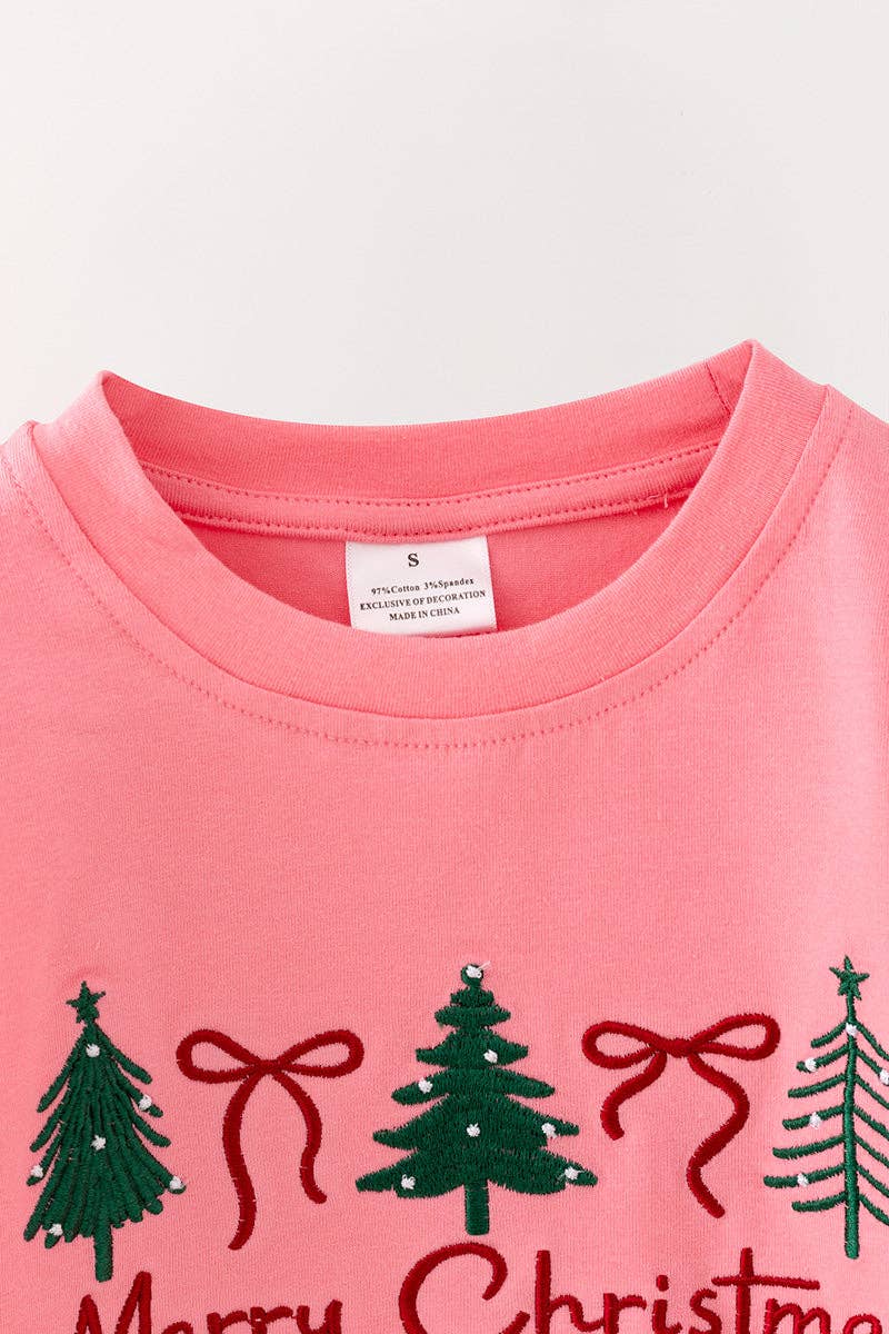 Pink Christmas embroidered sweatshirt