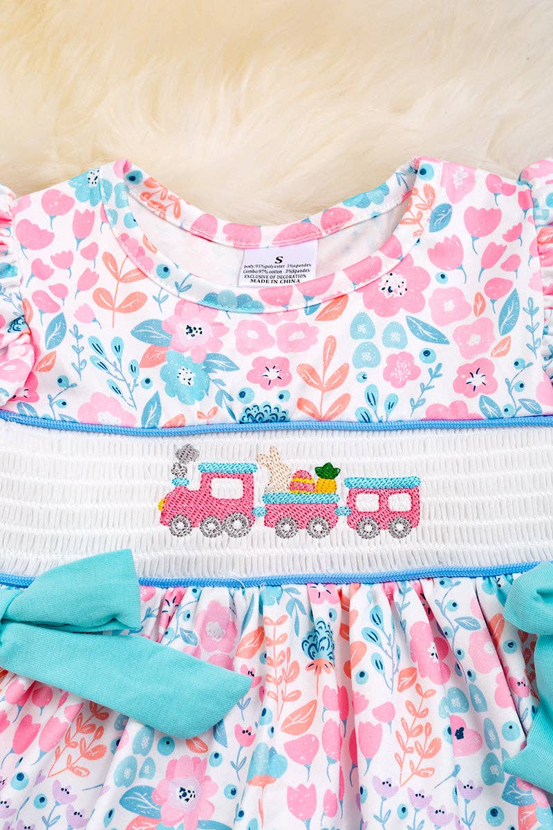 Pastel floral smocked girls set