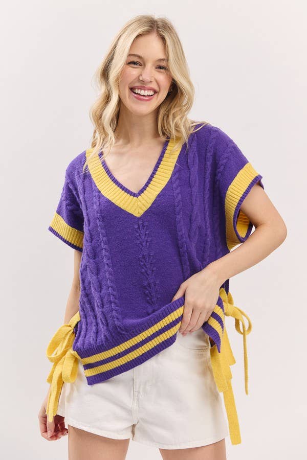 Cable Knit Varsity Sweater Vest