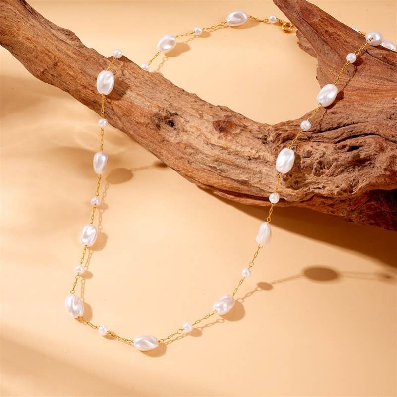 18K STAINLESS STEEL TARNISH FREE PEARL NECKLACE |