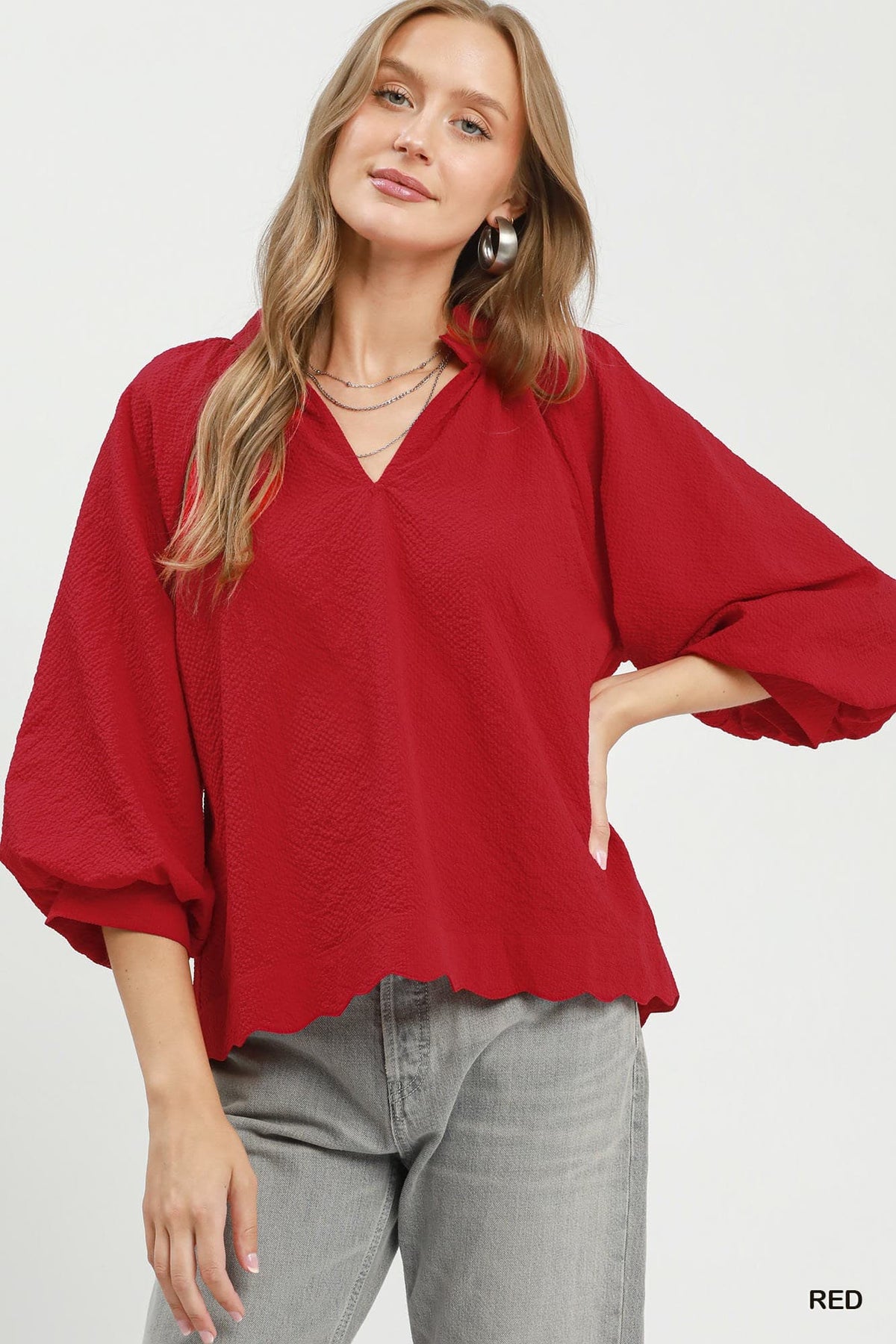 Textured Scallop Hem Blouse