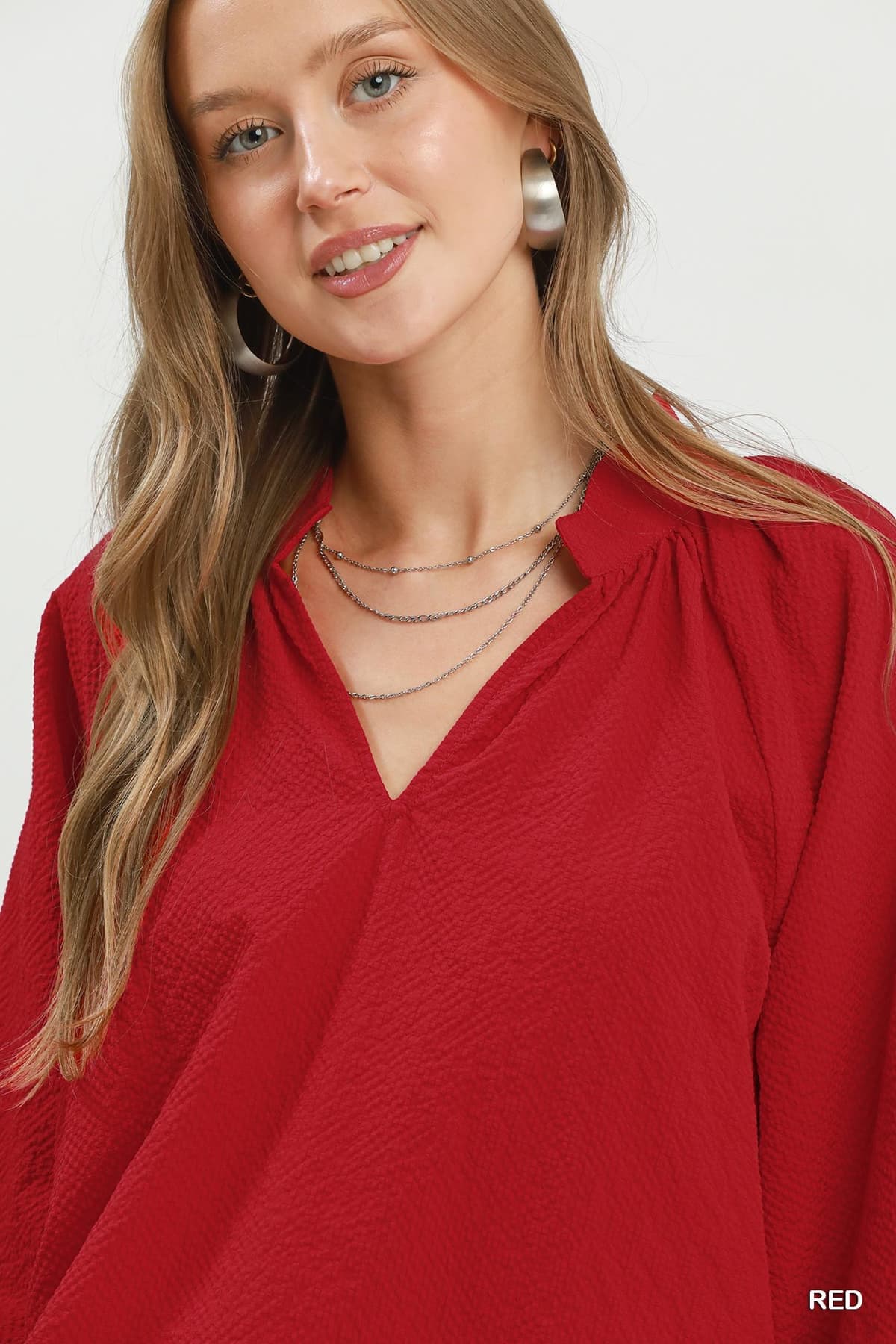 Textured Scallop Hem Blouse