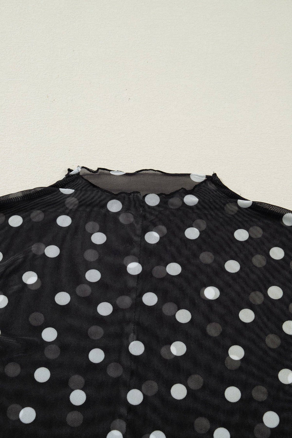 Polka Dot Mesh Mock Neck Long Sleeve Top