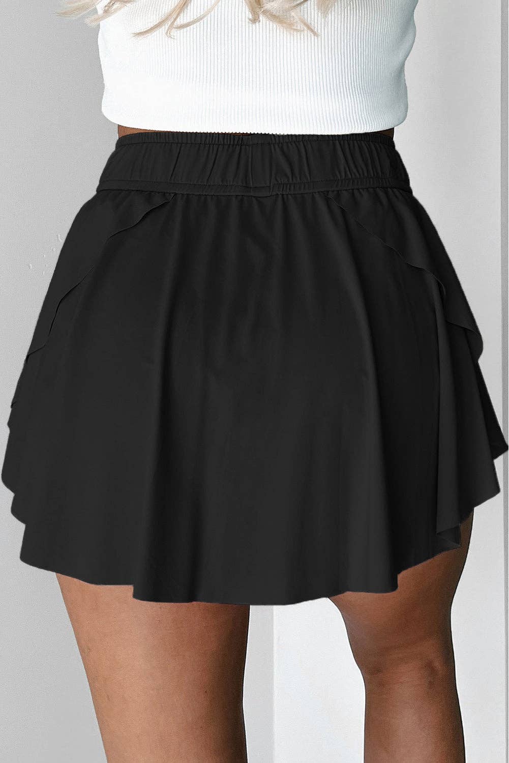 Drawstring Elastic Waist Lined Tennis Skort