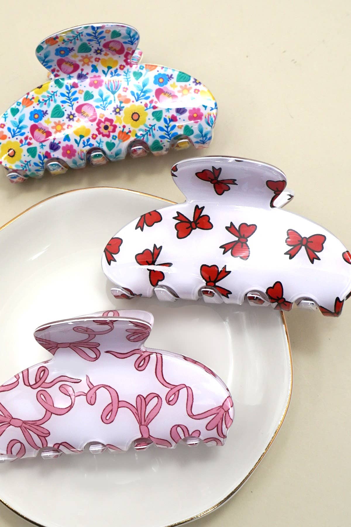 JUMBO BOW FLORAL HAIR CLAW CLIPS