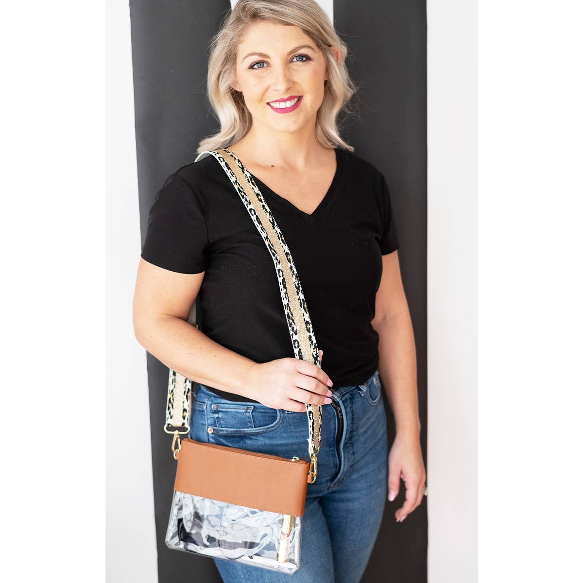 Leopard & Gold Stripe Crossbody Strap