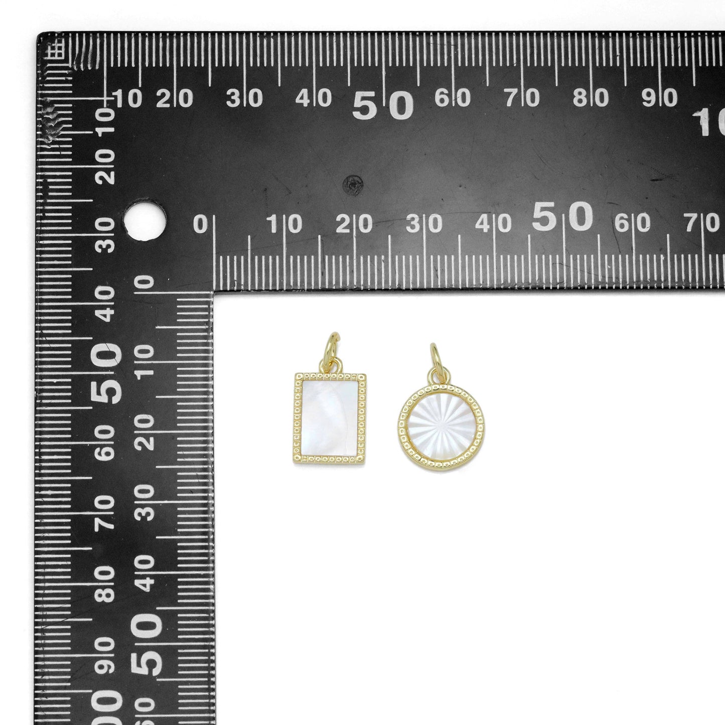 Mop Mother of Pearl Gold Coin Square Pendant Charm