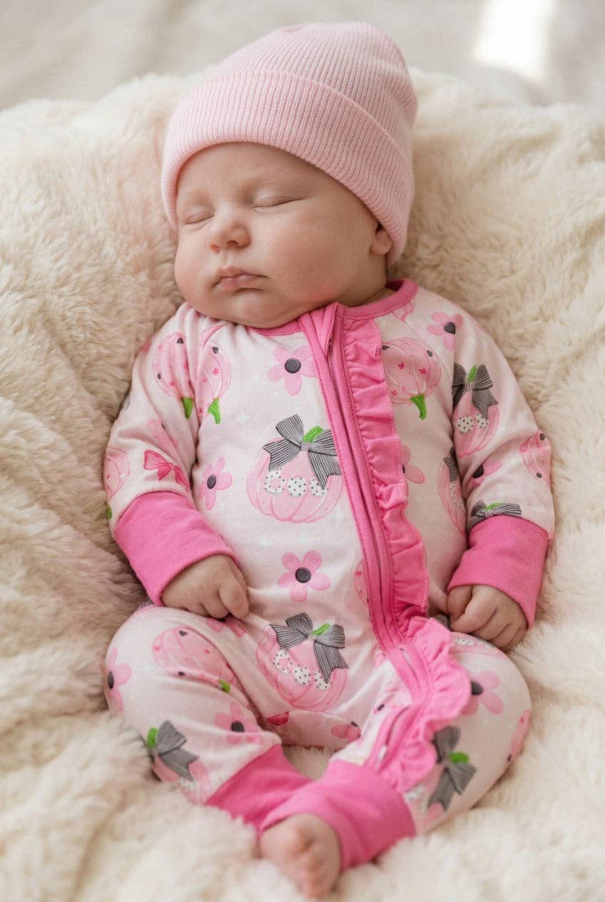 Boo" Pumpkin & floral printed baby romper
