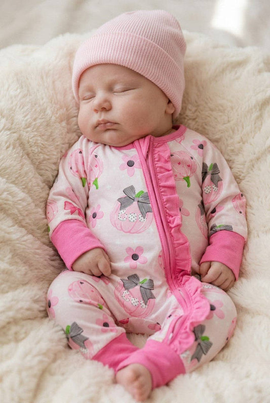 Boo" Pumpkin & floral printed baby romper