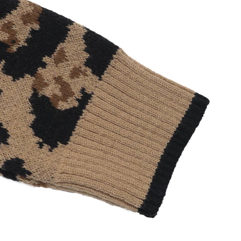 Women's leopard print bow autumn and winter knitted sweater