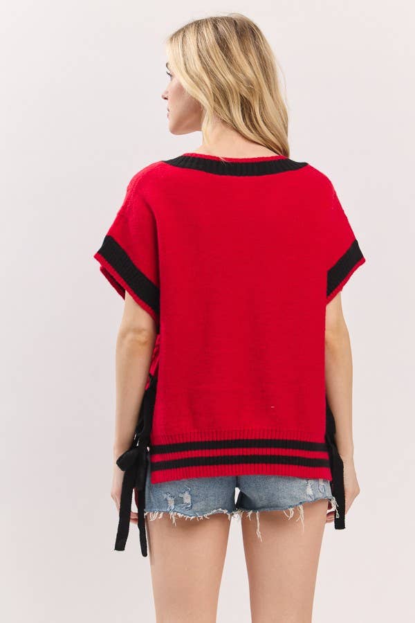 Cable Knit Varsity Sweater Vest