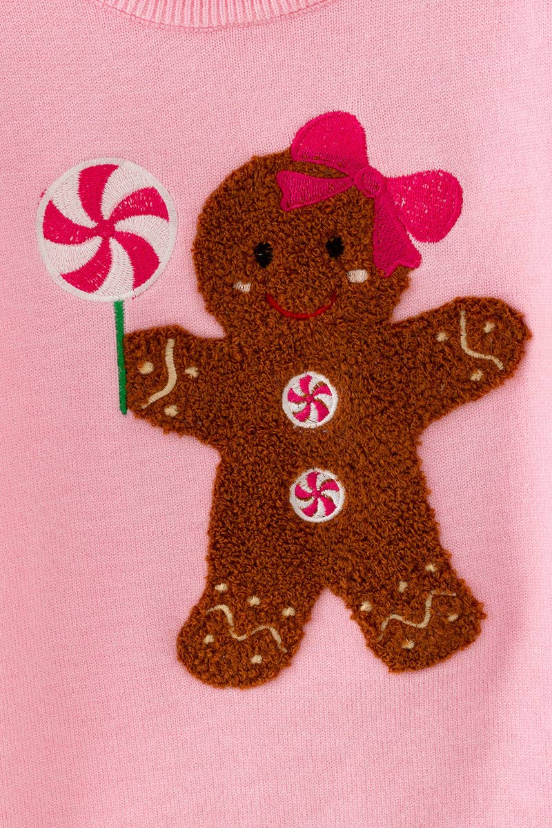 Ginger cookie pink knit sweater with bow on sleeves
