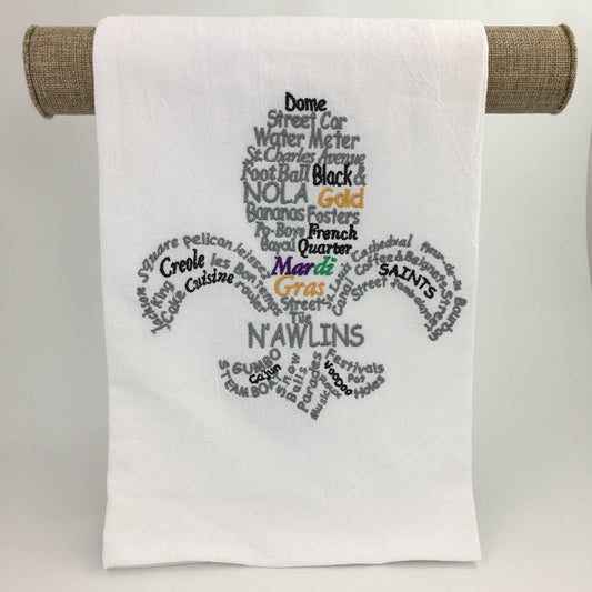 Words Fleur de Lis kitchen towel