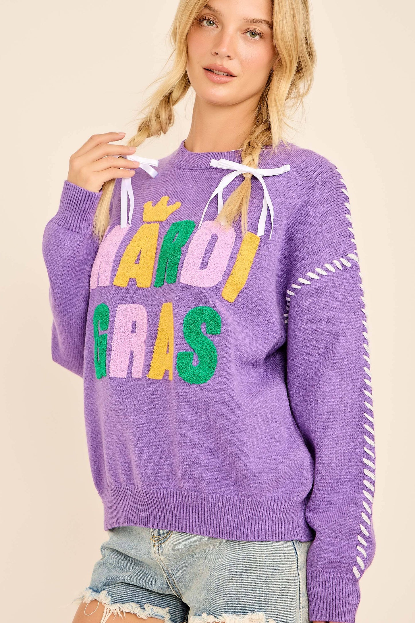 Mardi Gras Lettering Sweater
