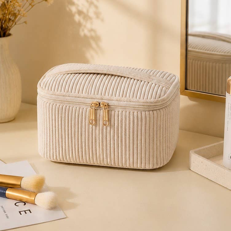 CORDUROY COSMETIC MAKEUP POUCH BAG