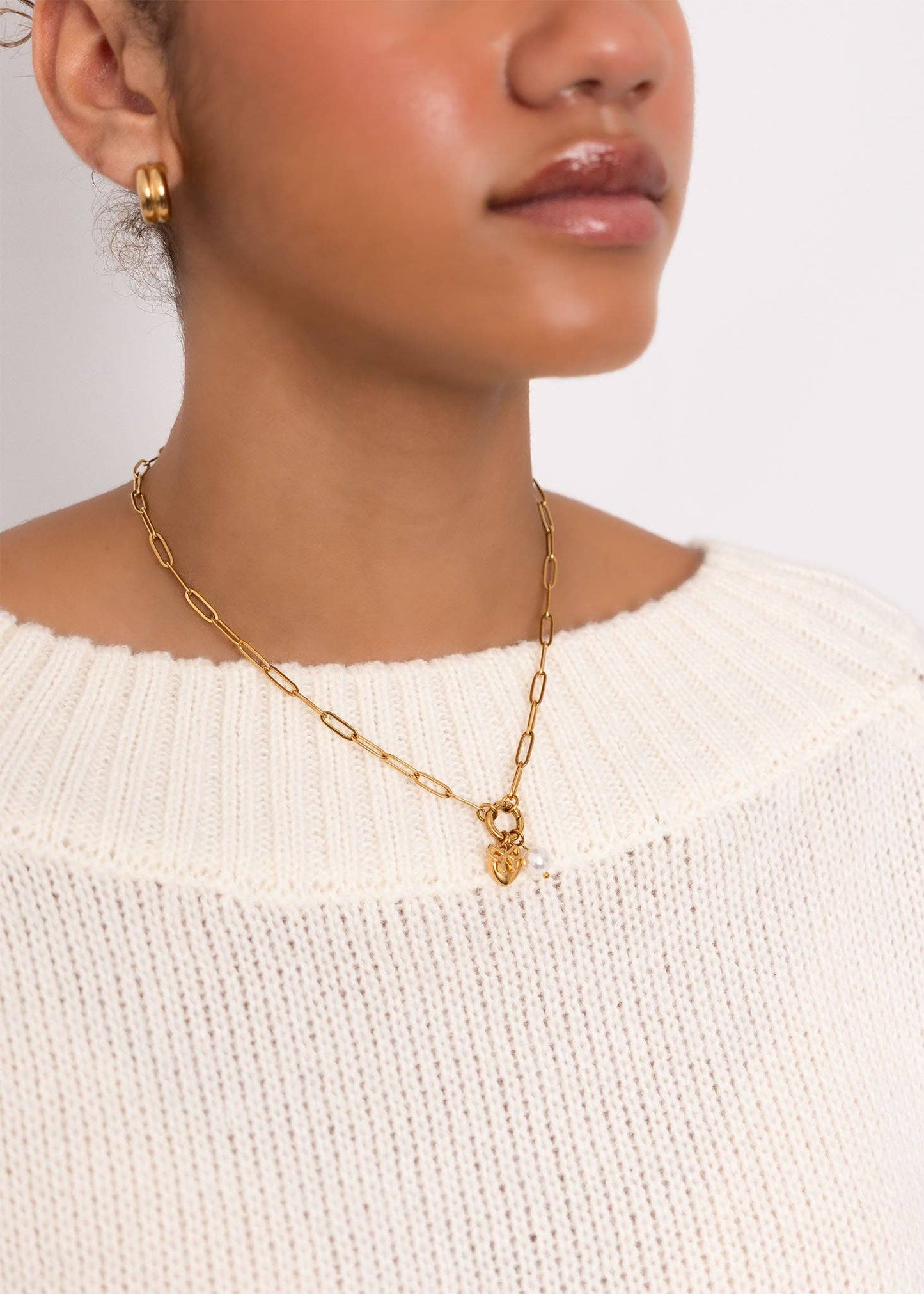 18K Gold Stainless Steel Bow Charm Holder Necklace Gift Set