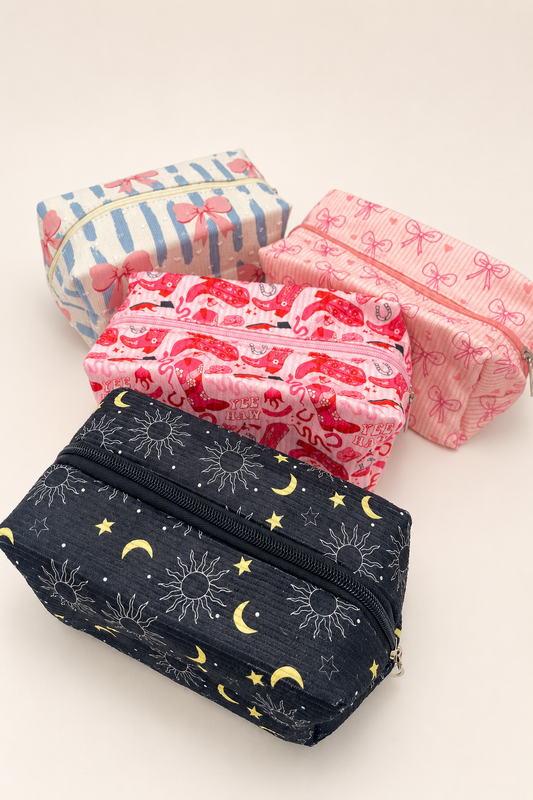 STRAWBERRY WESTERN BOW MAKEUP COSMETIC POUCH BAG