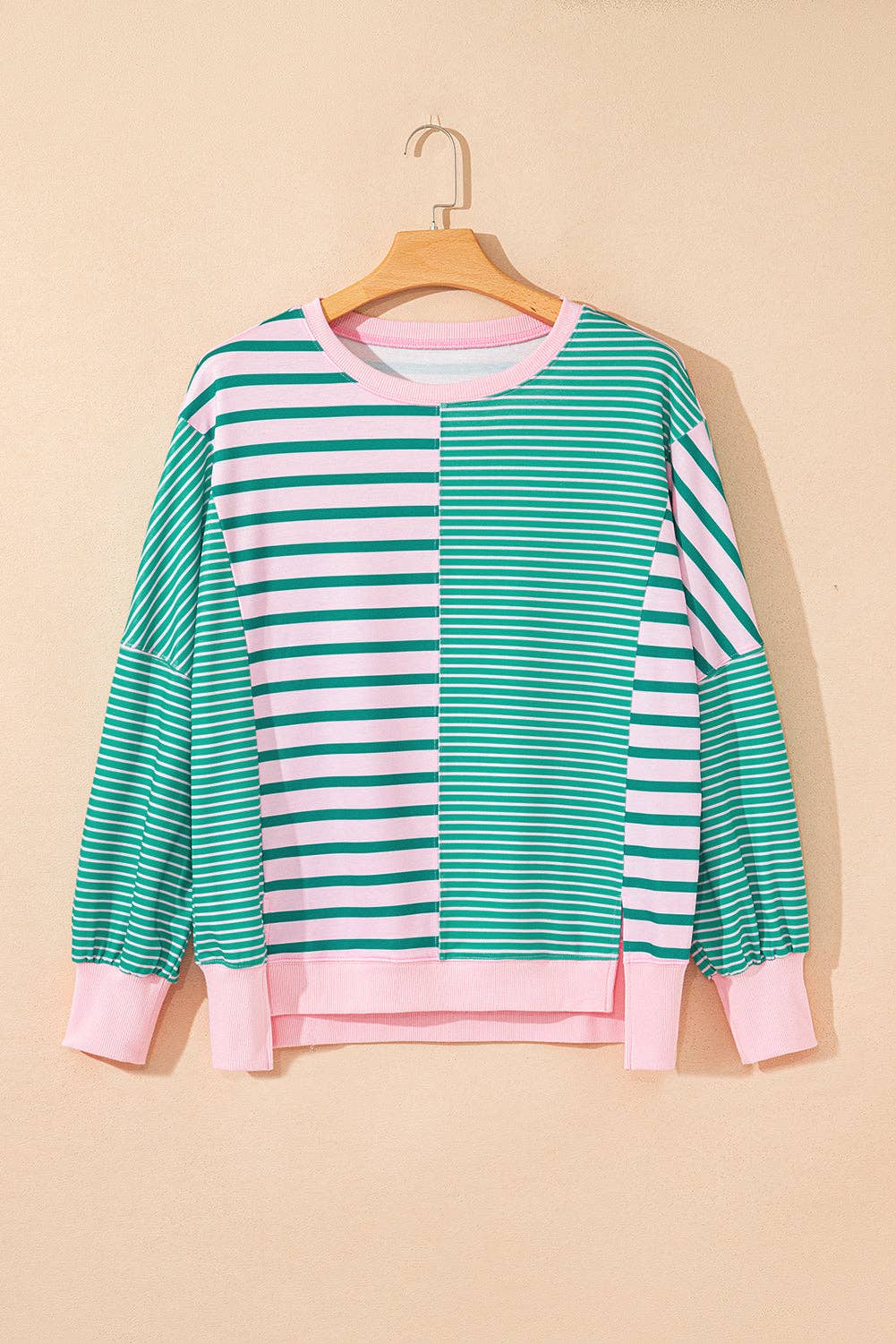 Stripe Colorblock Patchwork Side Slit Sweatshirt