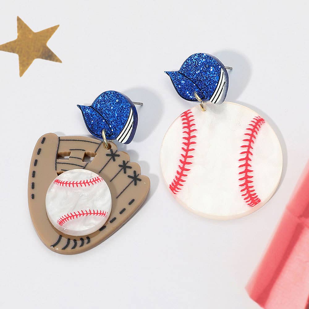 Resin Mismatch Baseball Bat Ball Dangle Earrings