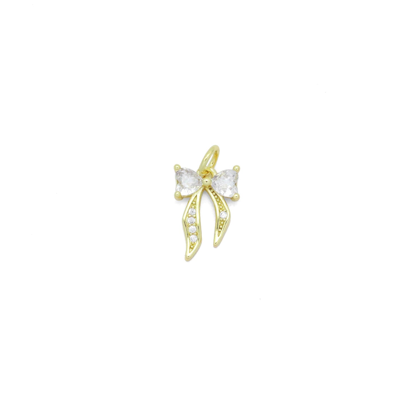 Gold Clear Heart CZ Bowknot Charm Pendant