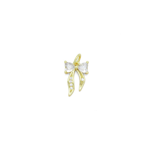 Gold Clear Heart CZ Bowknot Charm Pendant