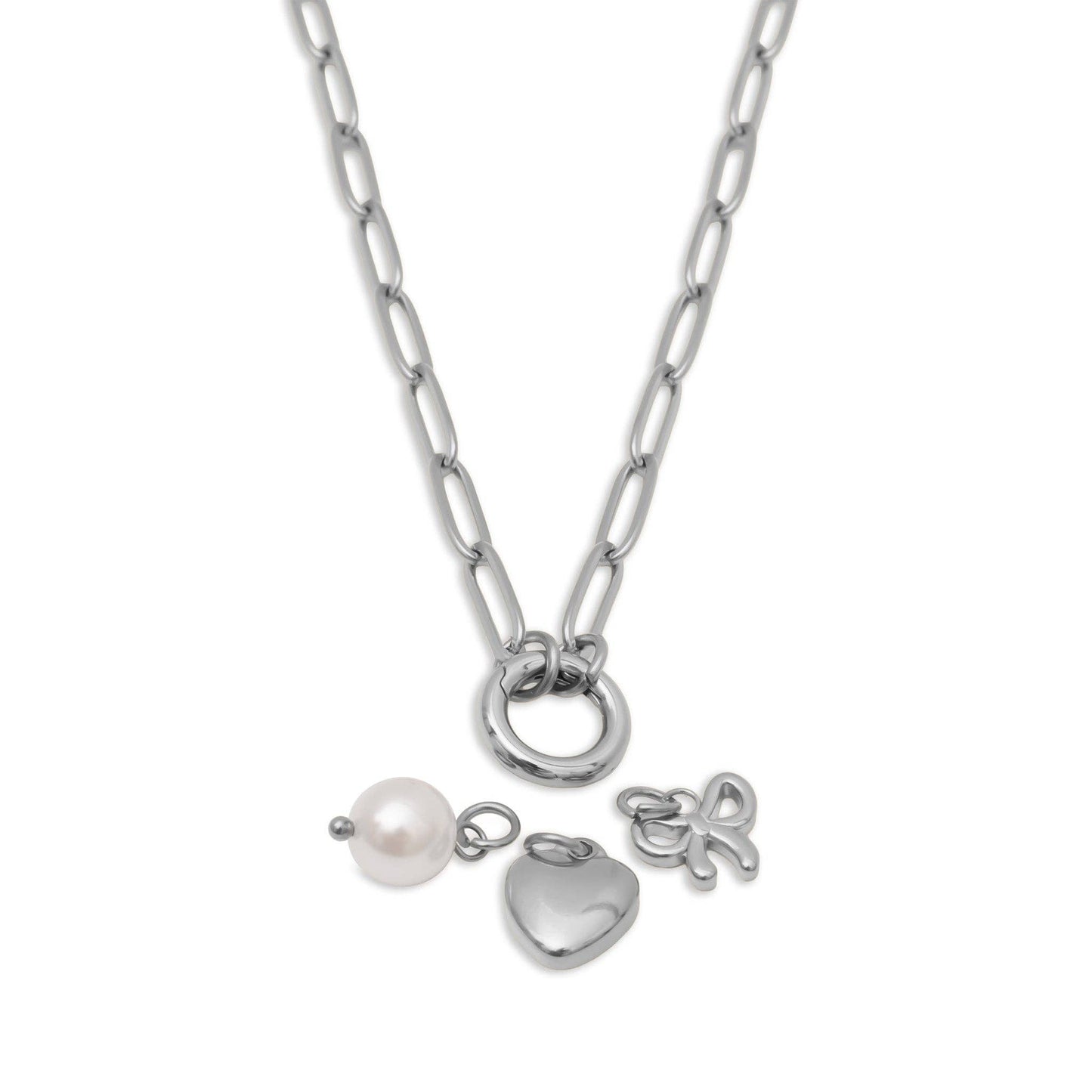 18K Gold Stainless Steel Bow Charm Holder Necklace Gift Set