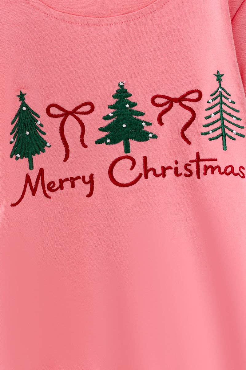 Pink Christmas embroidered sweatshirt